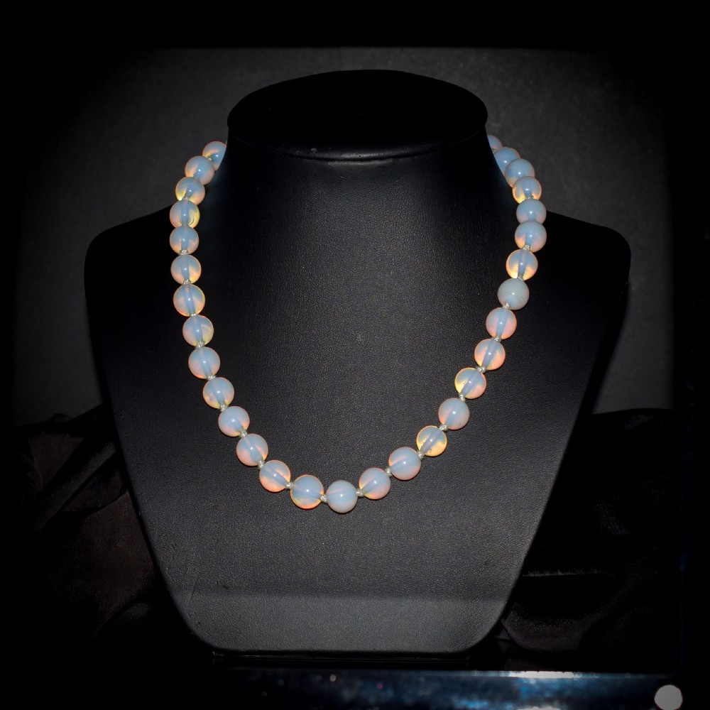 Vintage Opaline 9ct Gold Beaded Necklace Art Deco 17.5