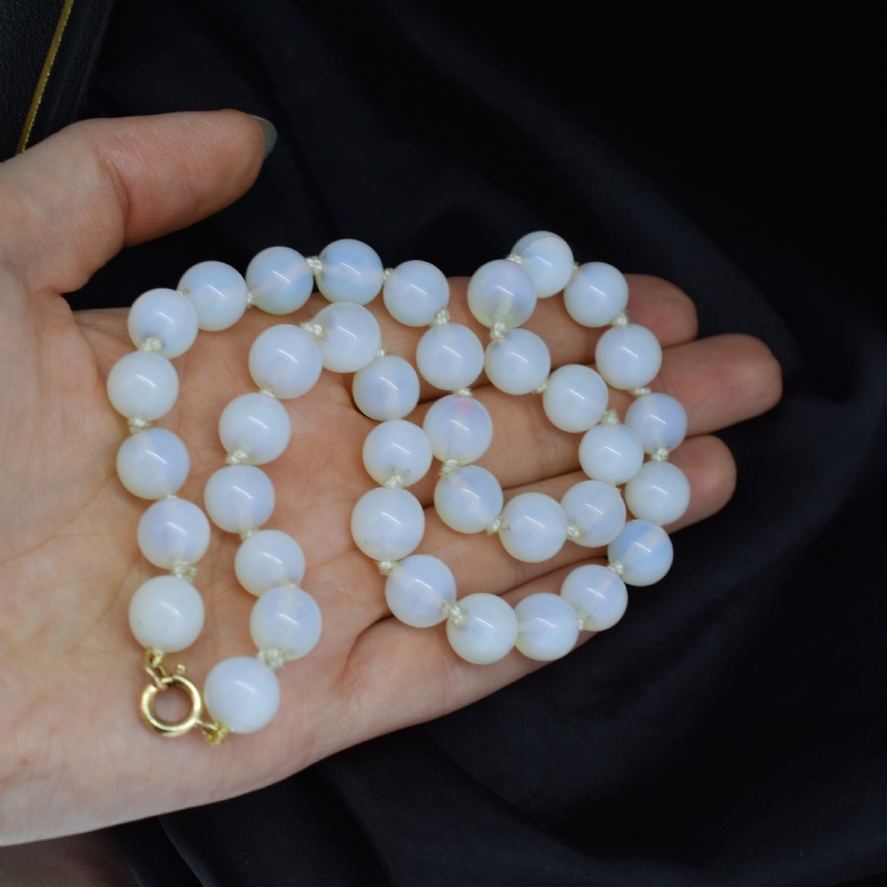 Vintage Opaline 9ct Gold Beaded Necklace Art Deco 17.5