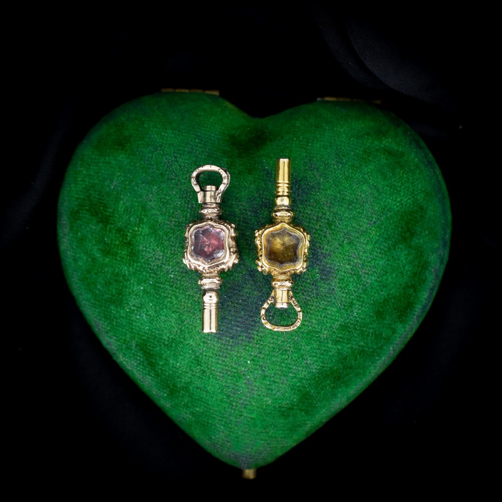 Two Antique Amethyst Citrine and Bloodstone Gold Watch Key Fob Pendant Charms View III