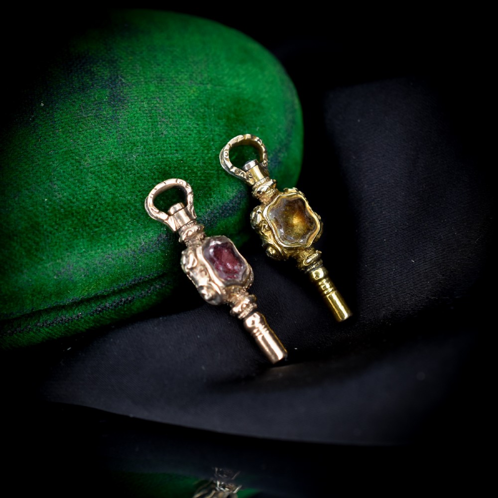 Two Antique Amethyst Citrine and Bloodstone Gold Watch Key Fob Pendant Charms View VII