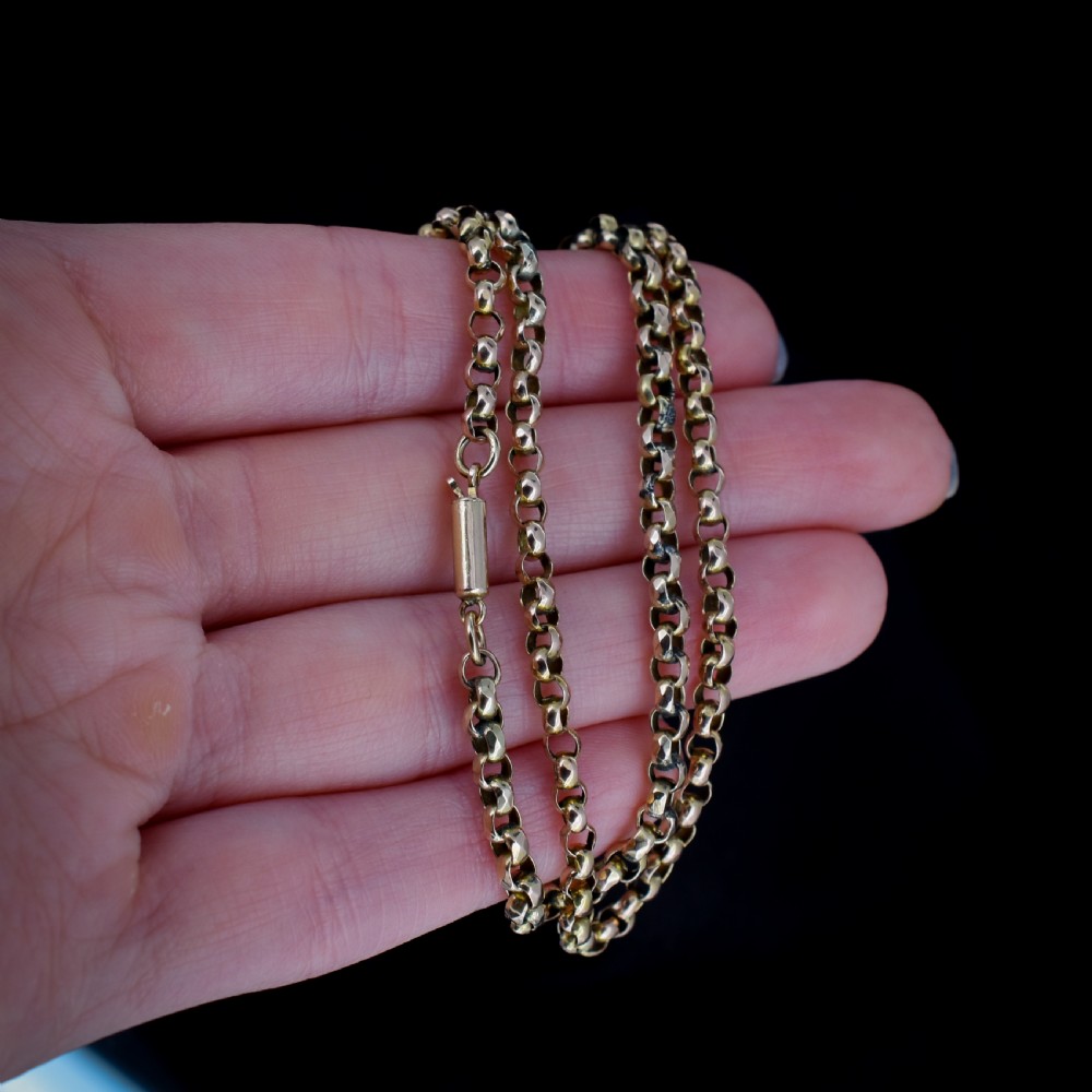Antique Victorian Short Faceted Belcher Gold Chain Necklace with Barrel Clasp | 17.5