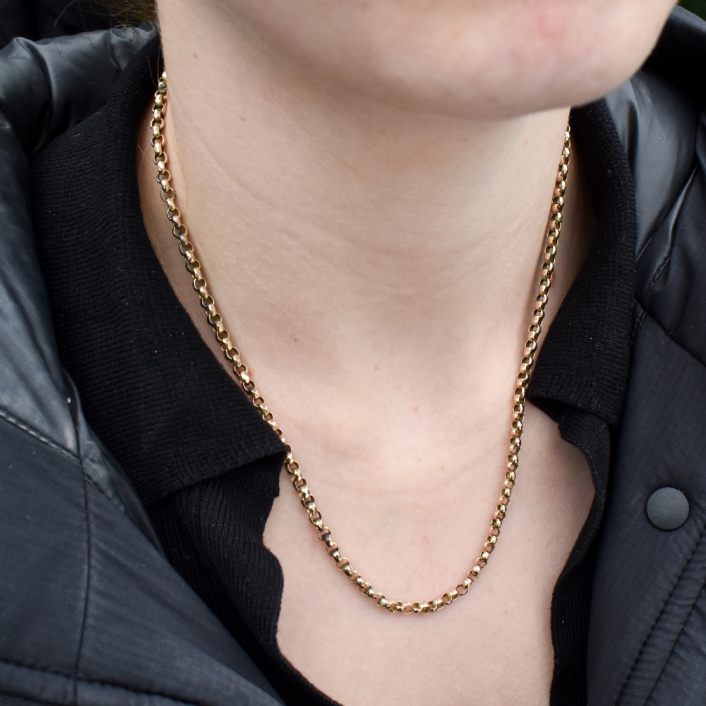 Antique Victorian Short Faceted Belcher Gold Chain Necklace with Barrel Clasp | 17.5