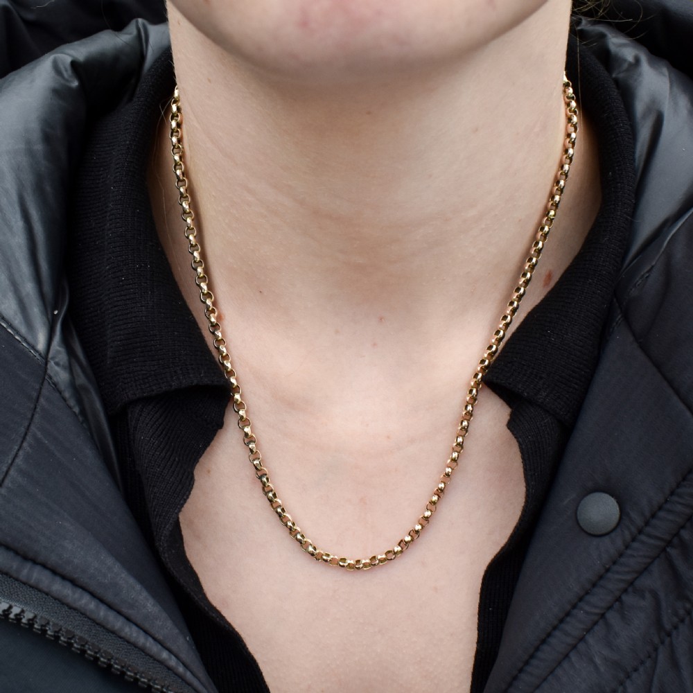 Antique Victorian Short Faceted Belcher Gold Chain Necklace with Barrel Clasp | 17.5