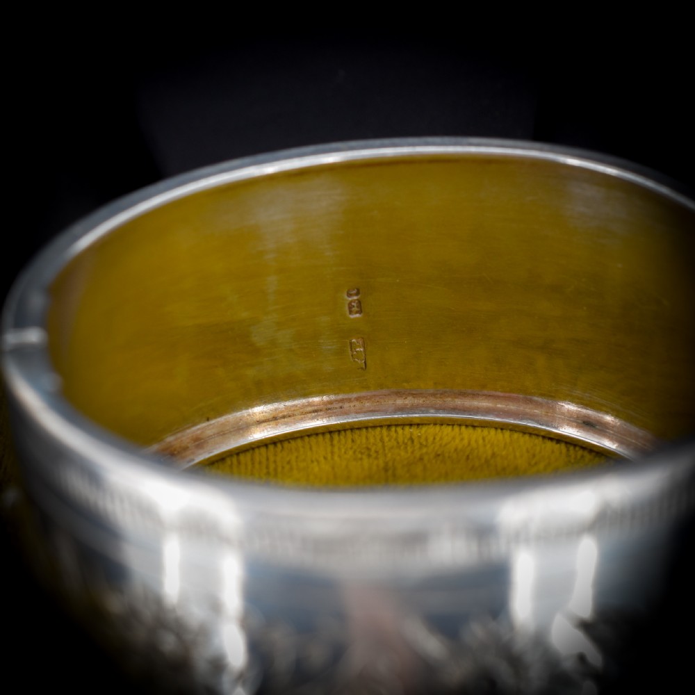 Antique Victorian Silver Floral Wide Cuff Bangle Bracelet Dated Chester 1882 View VI