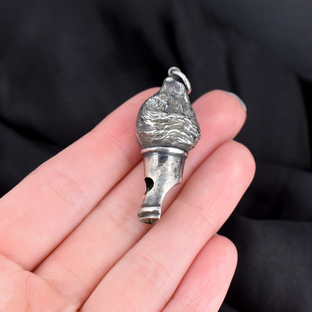 Antique Sterling Silver Novelty Dog Whistle Pendant View VI
