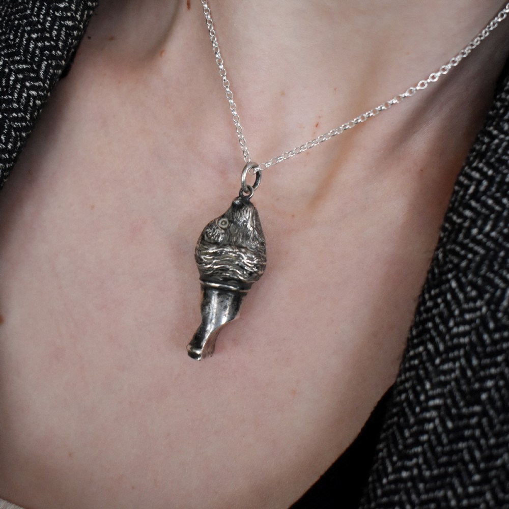 Antique Sterling Silver Novelty Dog Whistle Pendant View VIII