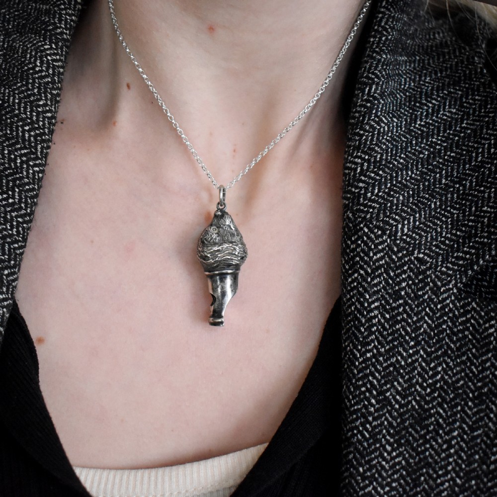 Antique Sterling Silver Novelty Dog Whistle Pendant View IX