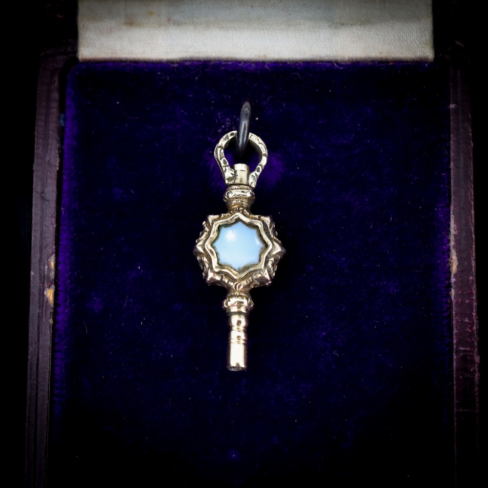 Antique Bloodstone and Chalcedony Gold Watch Key Fob Pendant Charm