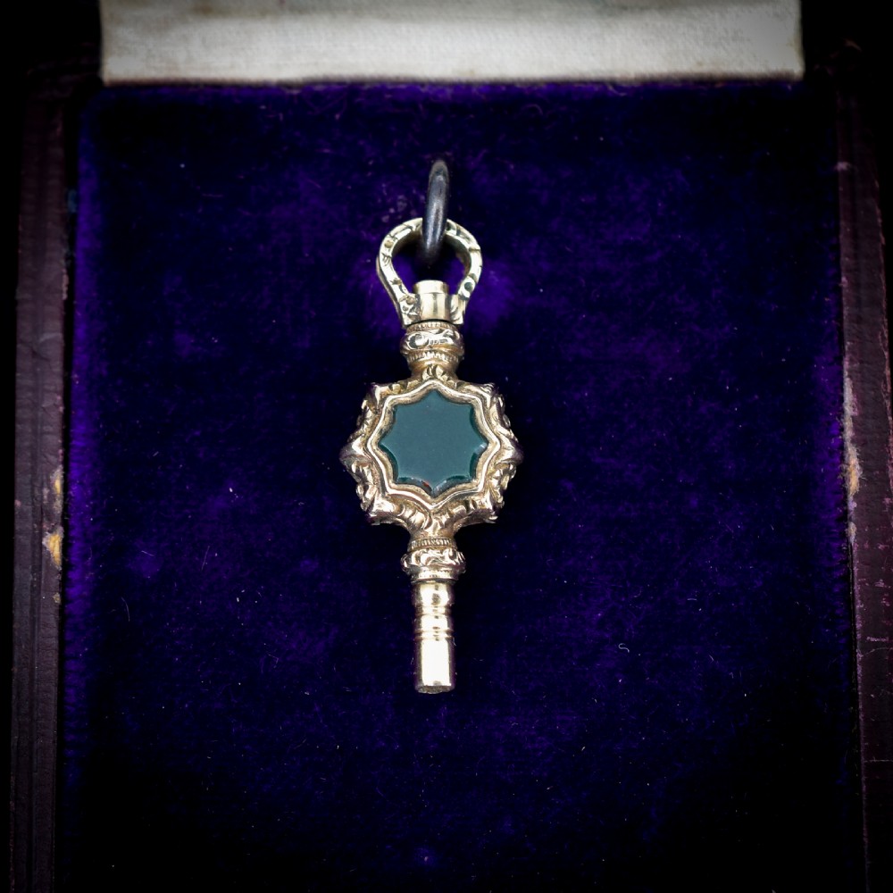 Antique Bloodstone and Chalcedony Gold Watch Key Fob Pendant Charm View IV