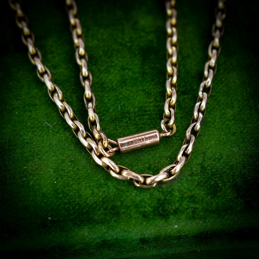 Antique Victorian Short 9ct Gold Cable Link Chain Necklace with Barrel Clasp 15