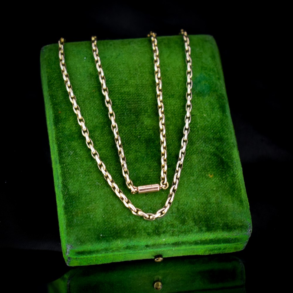 Antique Victorian Short 9ct Gold Cable Link Chain Necklace with Barrel Clasp 15