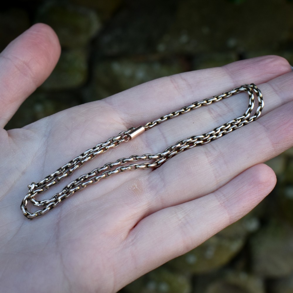 Antique Victorian Short 9ct Gold Cable Link Chain Necklace with Barrel Clasp 15