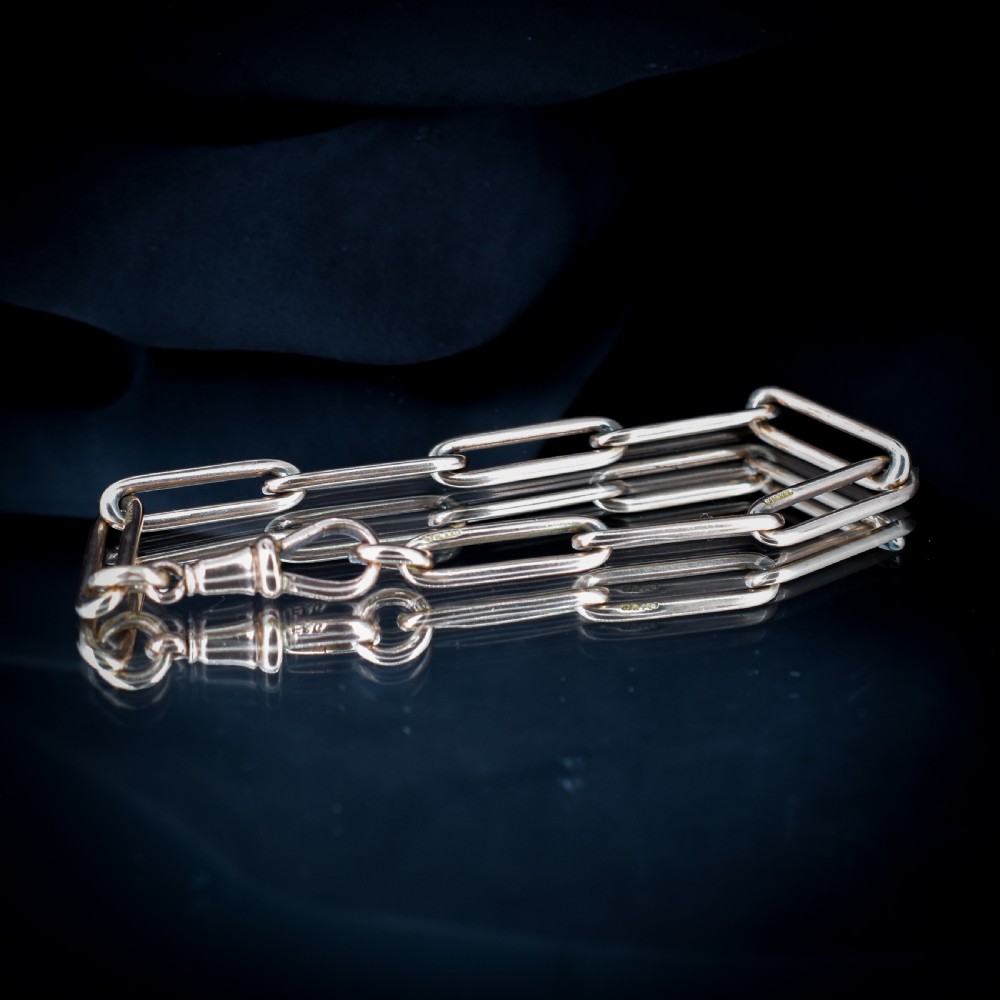 Antique 9ct Rose Gold Trombone Link Bracelet with Dog Clip | 7.2