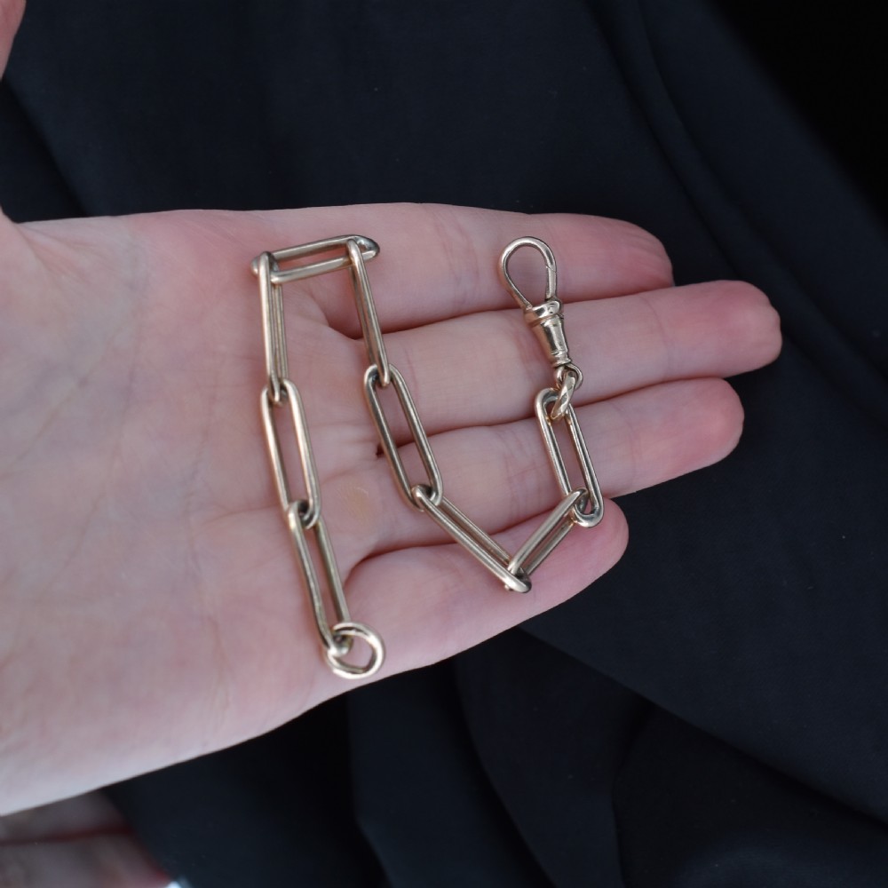 Antique 9ct Rose Gold Trombone Link Bracelet with Dog Clip | 7.2