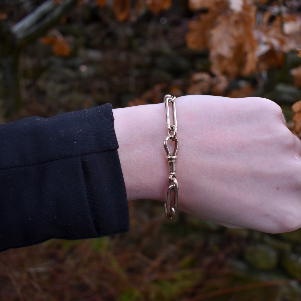Antique 9ct Rose Gold Trombone Link Bracelet with Dog Clip | 7.2