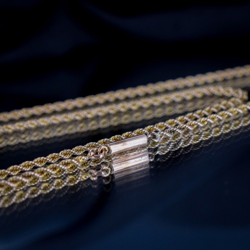Antique 9ct Gold Rope Twist Link Chain Necklace with Barrel Clasp 17