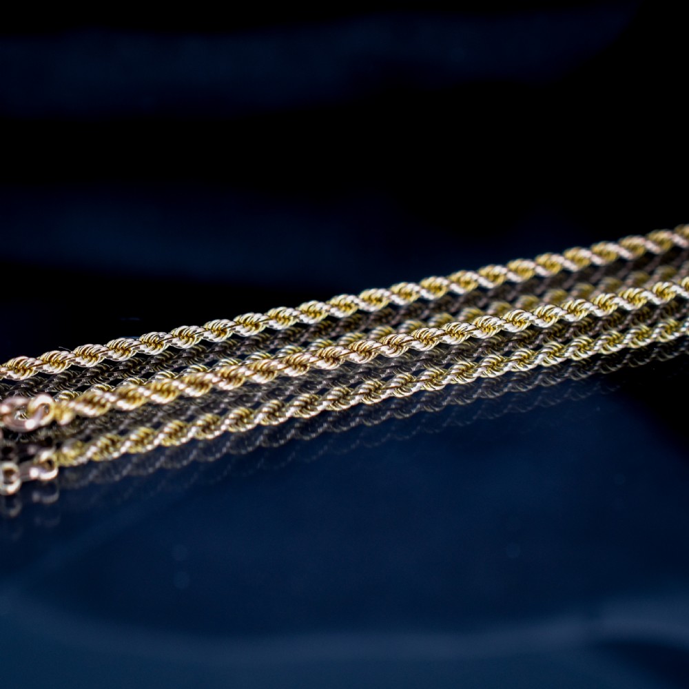 Antique 9ct Gold Rope Twist Link Chain Necklace with Barrel Clasp 17