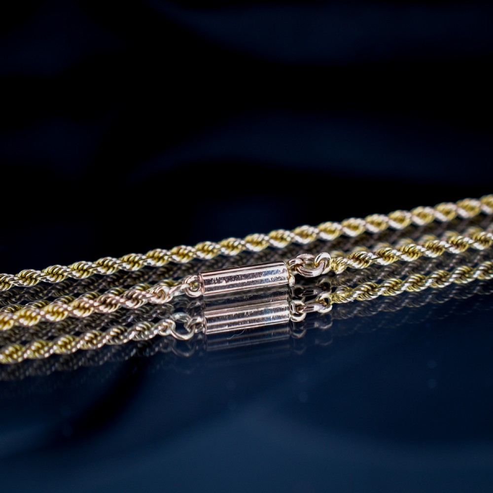 Antique 9ct Gold Rope Twist Link Chain Necklace with Barrel Clasp 17