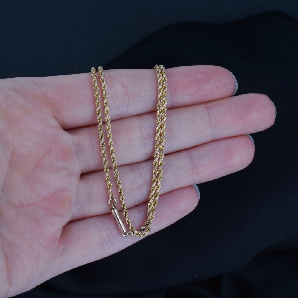 Antique 9ct Gold Rope Twist Link Chain Necklace with Barrel Clasp 17