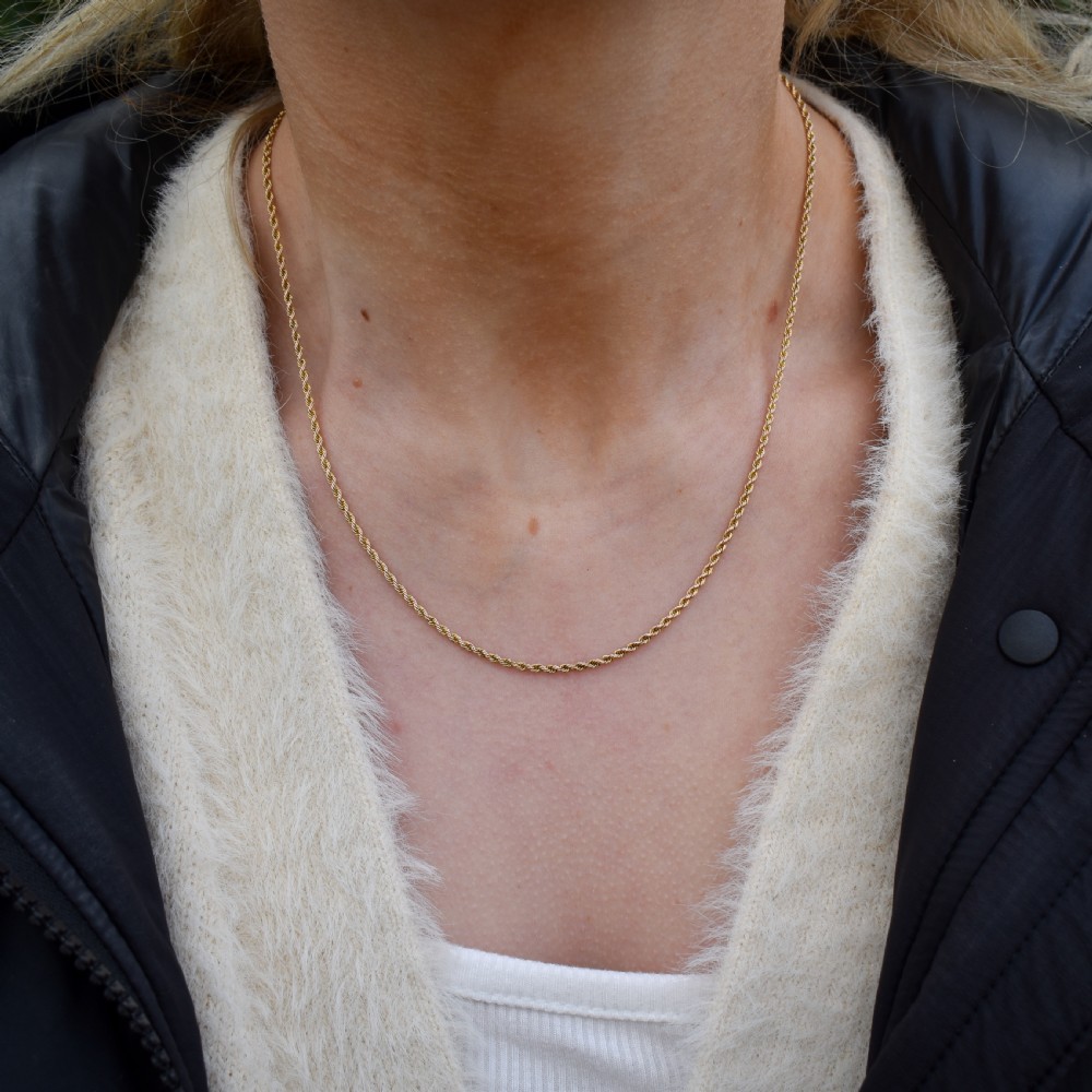 Antique 9ct Gold Rope Twist Link Chain Necklace with Barrel Clasp 17
