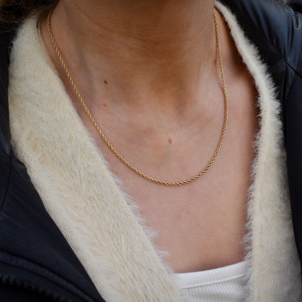 Antique 9ct Gold Rope Twist Link Chain Necklace with Barrel Clasp 17