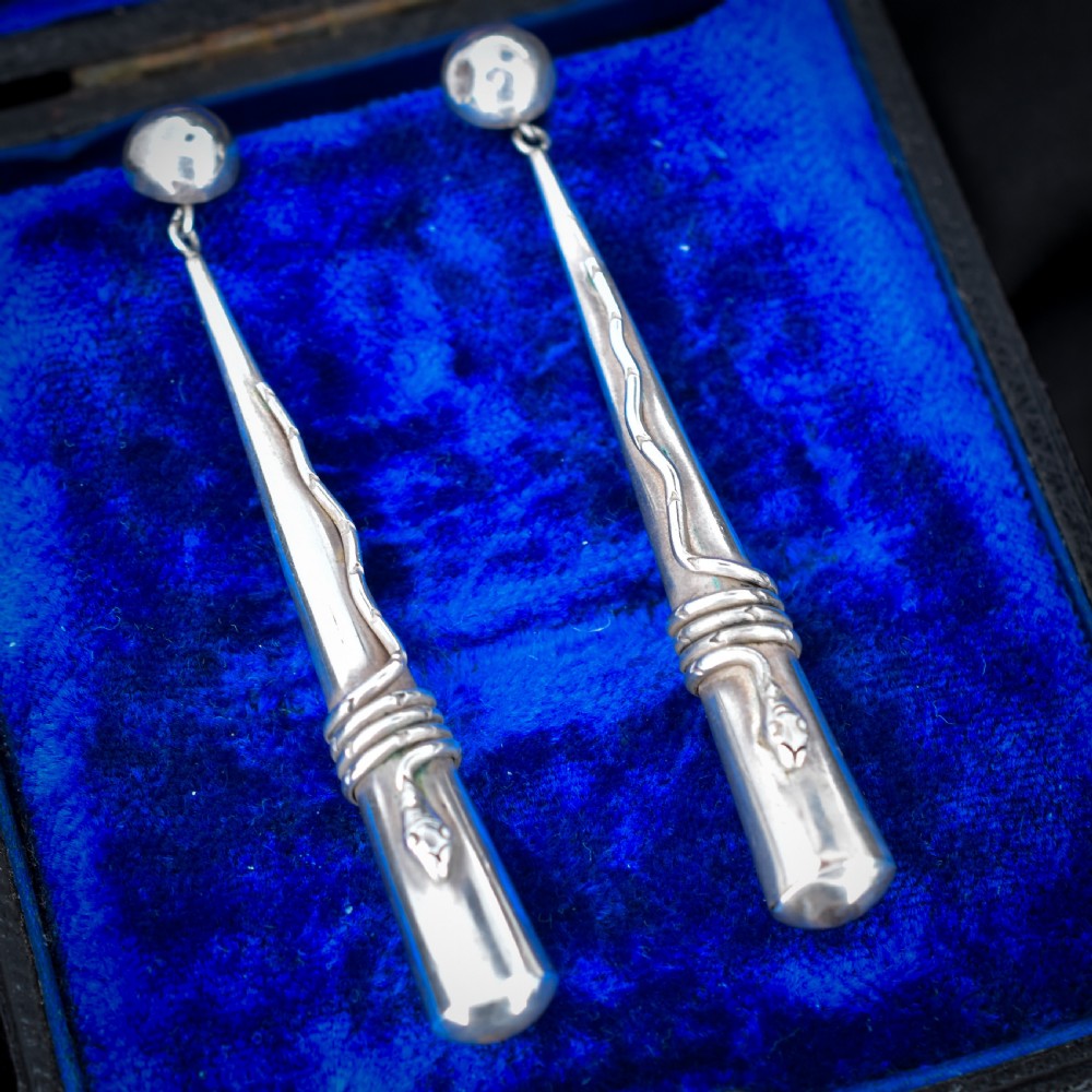 Vintage Sterling Silver Snake Serpent Torpedo Earrings
