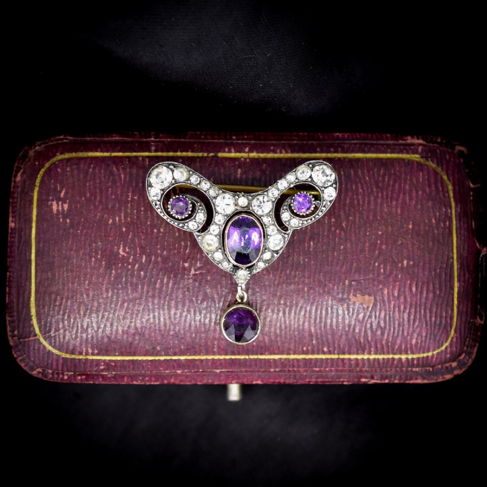 Antique Amethyst and Paste Sterling Silver Brooch Pin