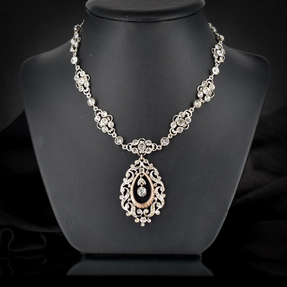 Antique Victorian Old Cut Paste Silver Riviere Necklace