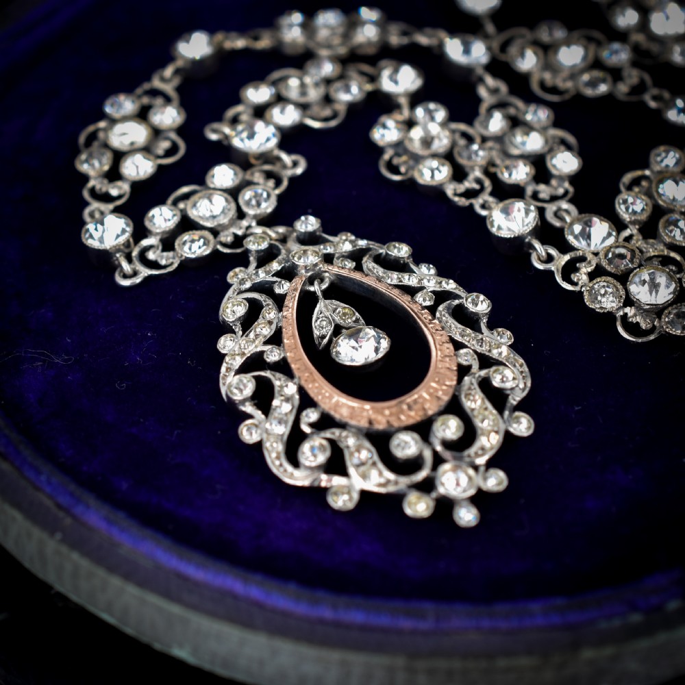 Antique Victorian Old Cut Paste Silver Riviere Necklace View VI