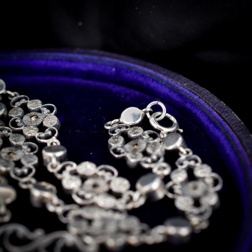 Antique Victorian Old Cut Paste Silver Riviere Necklace View VII