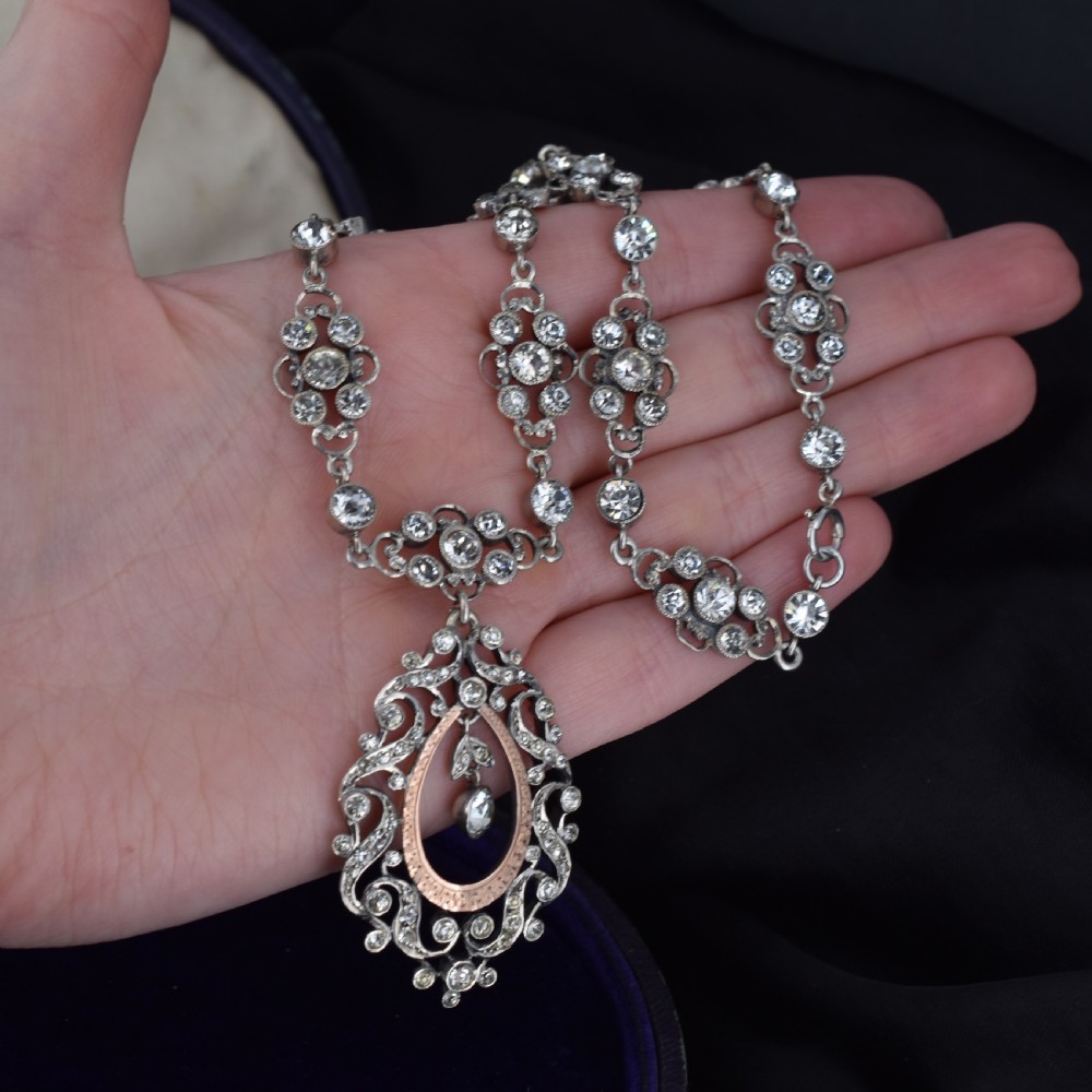 Antique Victorian Old Cut Paste Silver Riviere Necklace View VIII
