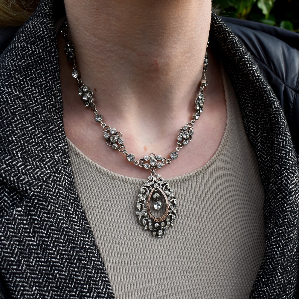 Antique Victorian Old Cut Paste Silver Riviere Necklace View IX