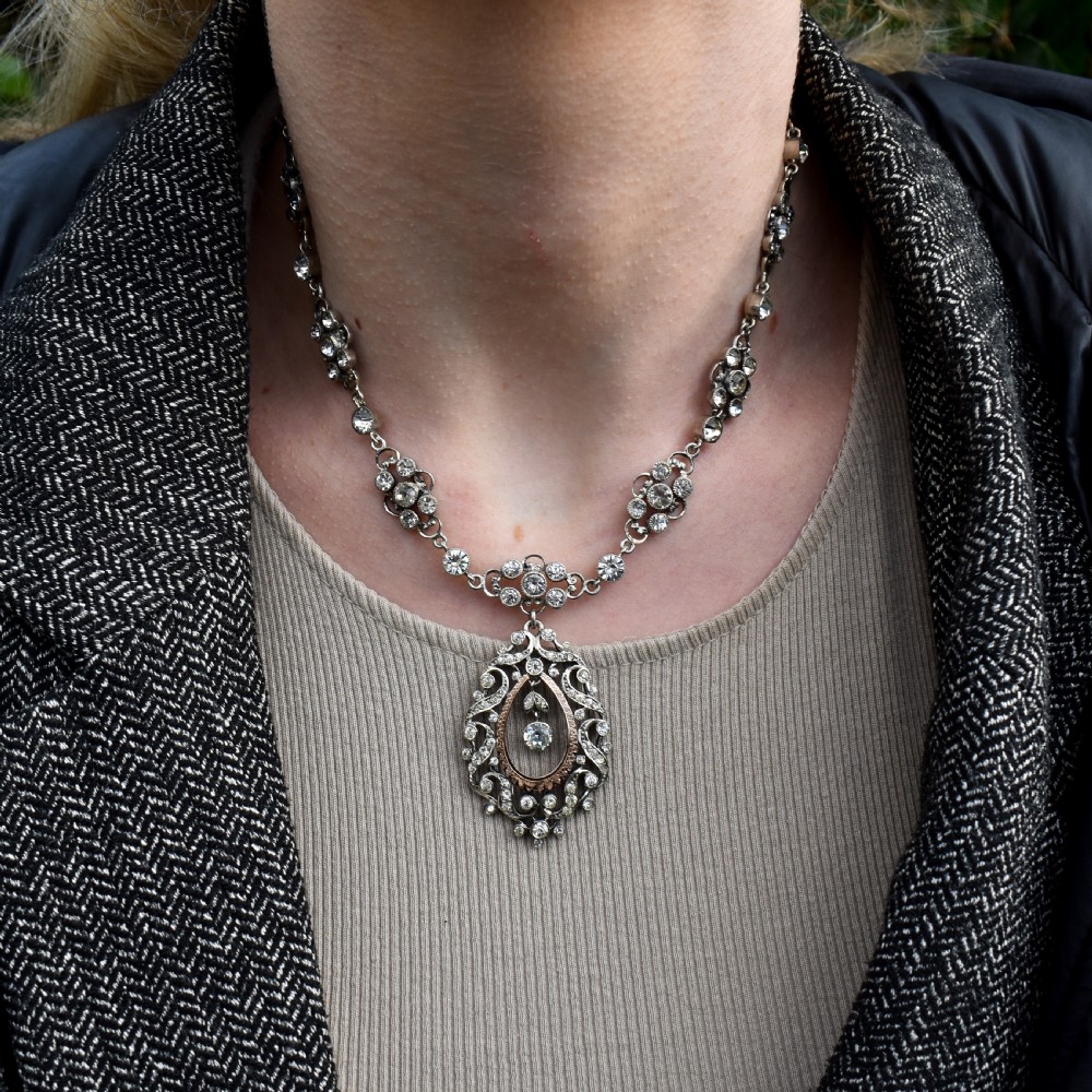 Antique Victorian Old Cut Paste Silver Riviere Necklace View X