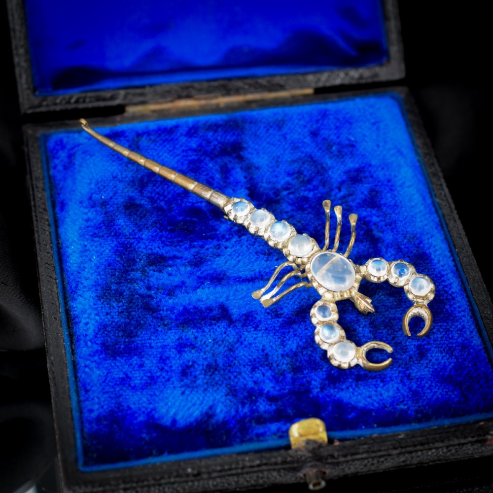 Antique Edwardian Moonstone Scorpion Brooch Pin View II