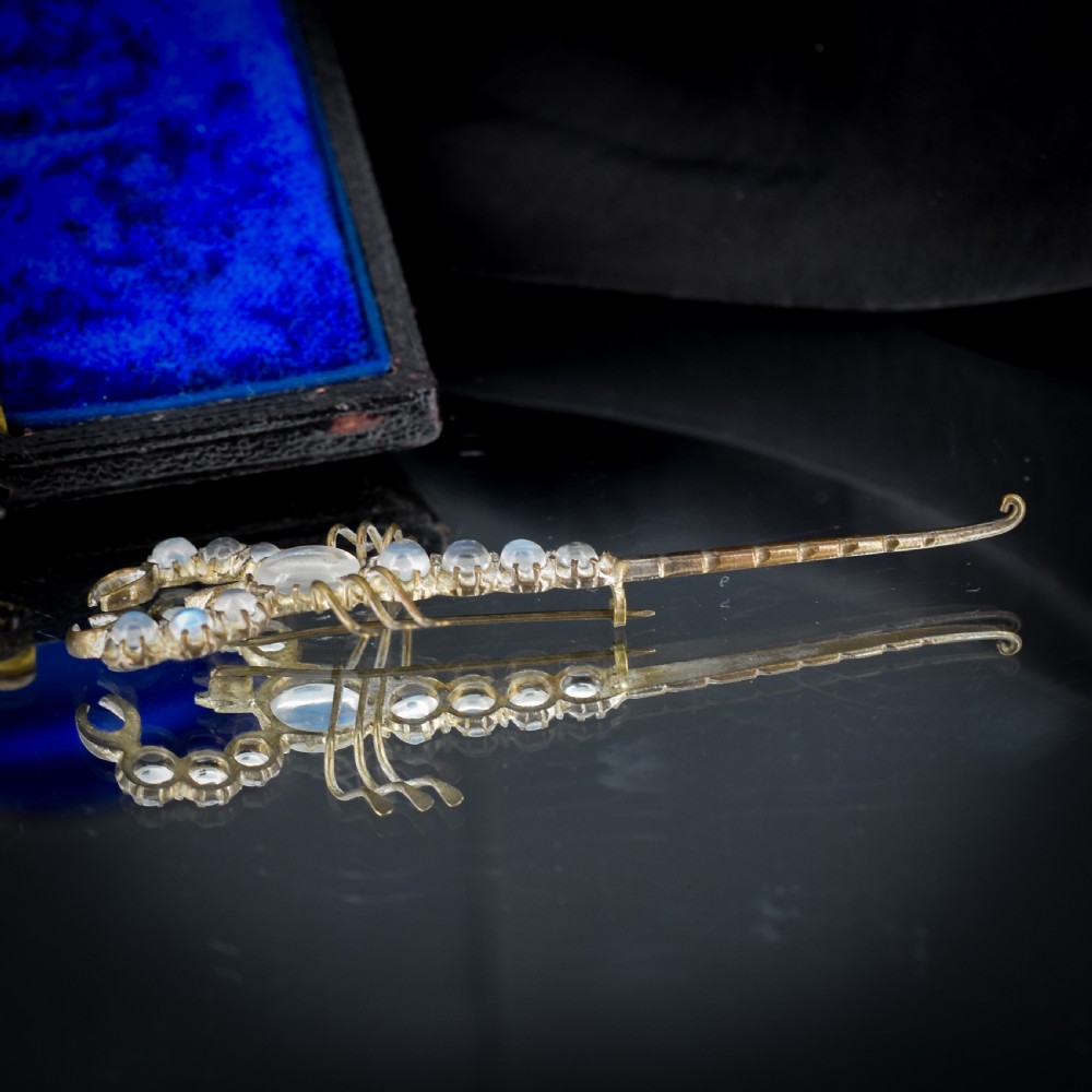 Antique Edwardian Moonstone Scorpion Brooch Pin View V