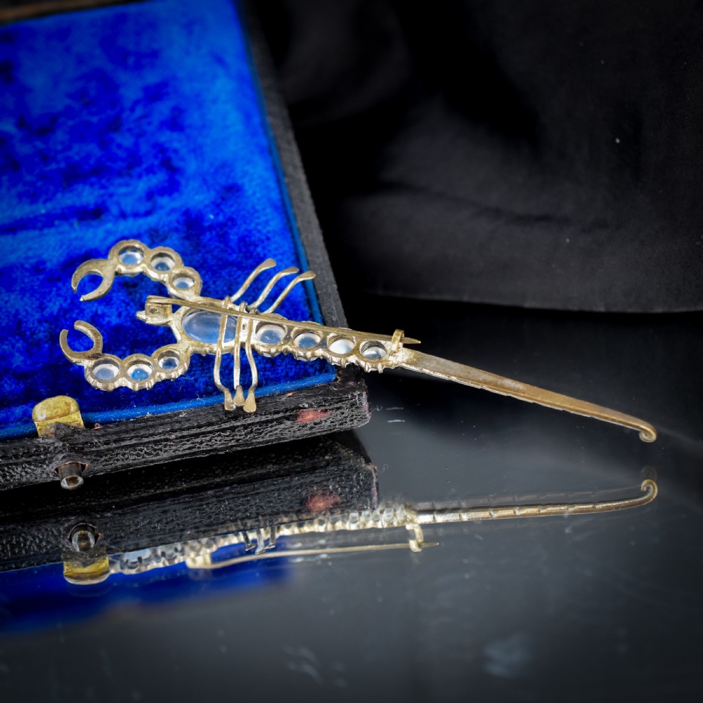 Antique Edwardian Moonstone Scorpion Brooch Pin View VI