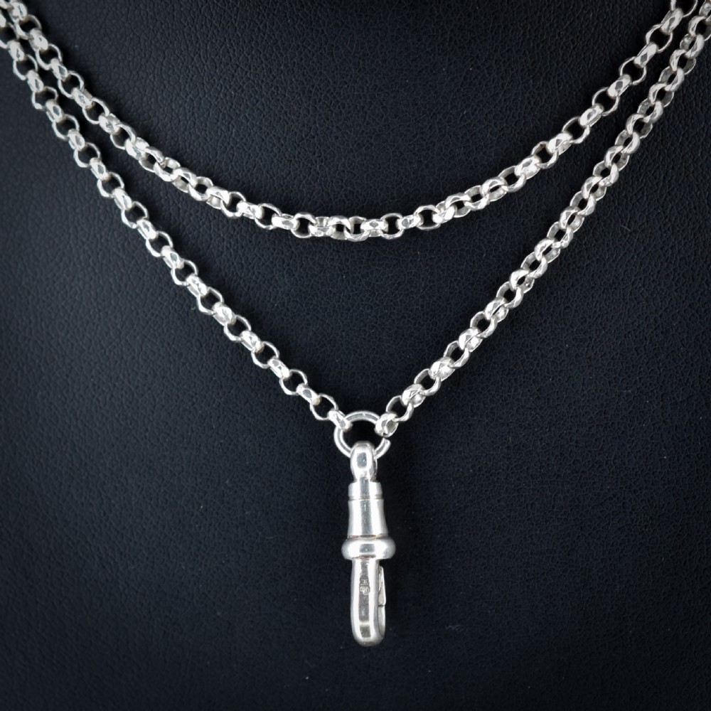 Antique Sterling Silver Long Faceted Guard Chain Necklace 56