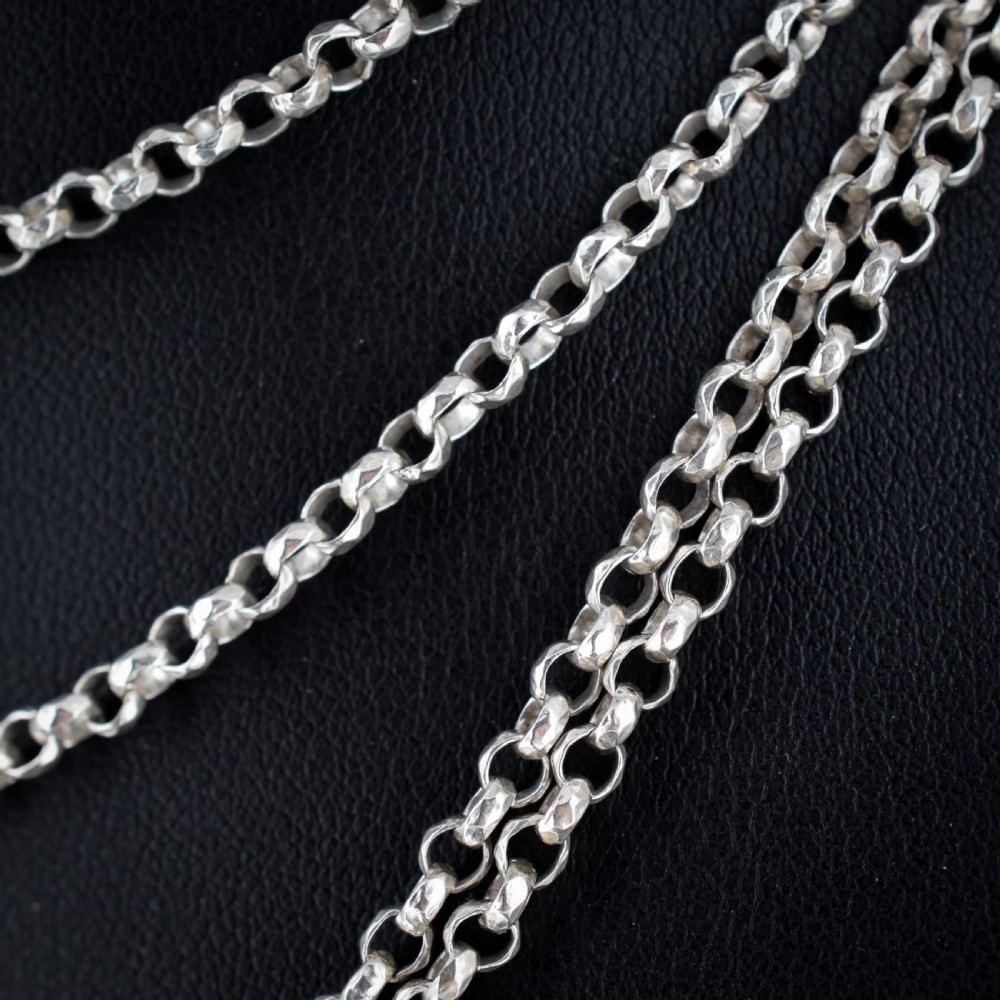 Antique Sterling Silver Long Faceted Guard Chain Necklace 56