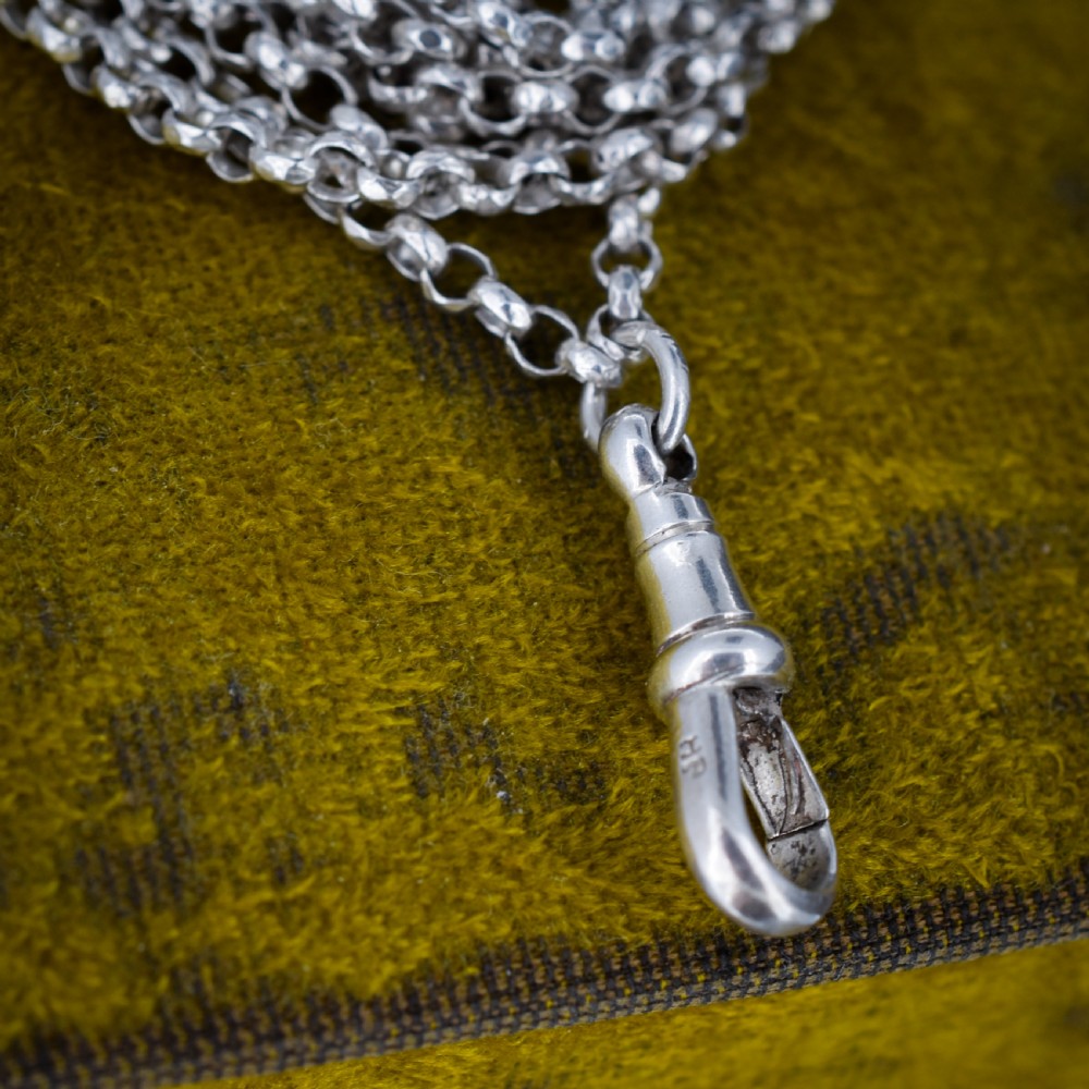 Antique Sterling Silver Long Faceted Guard Chain Necklace 56