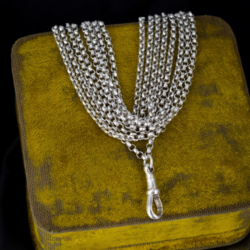 Antique Sterling Silver Long Faceted Guard Chain Necklace 56