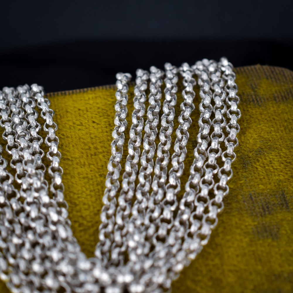 Antique Sterling Silver Long Faceted Guard Chain Necklace 56