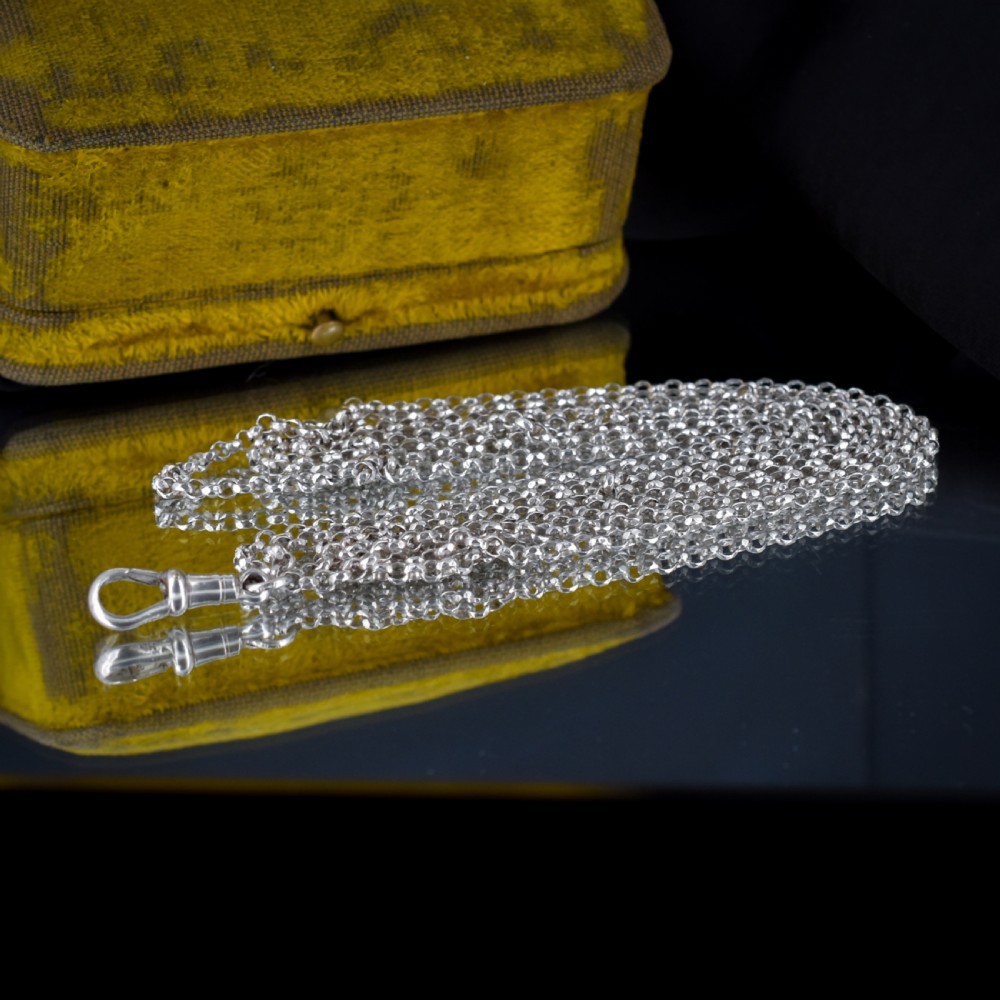 Antique Sterling Silver Long Faceted Guard Chain Necklace 56
