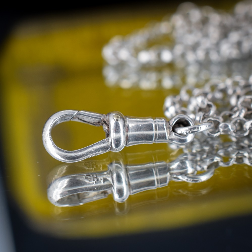 Antique Sterling Silver Long Faceted Guard Chain Necklace 56