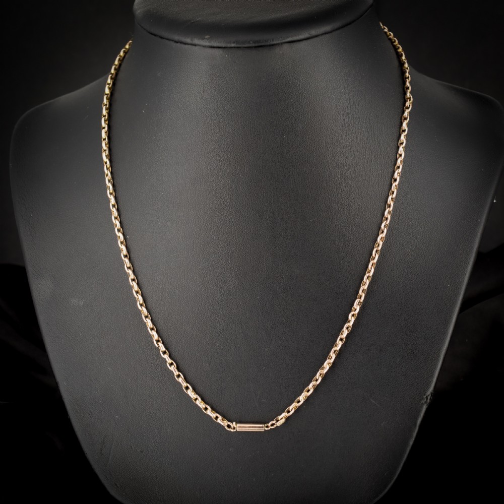 Antique Victorian 9ct Gold Faceted Link Chain Necklace with Barrel Clasp 18.5
