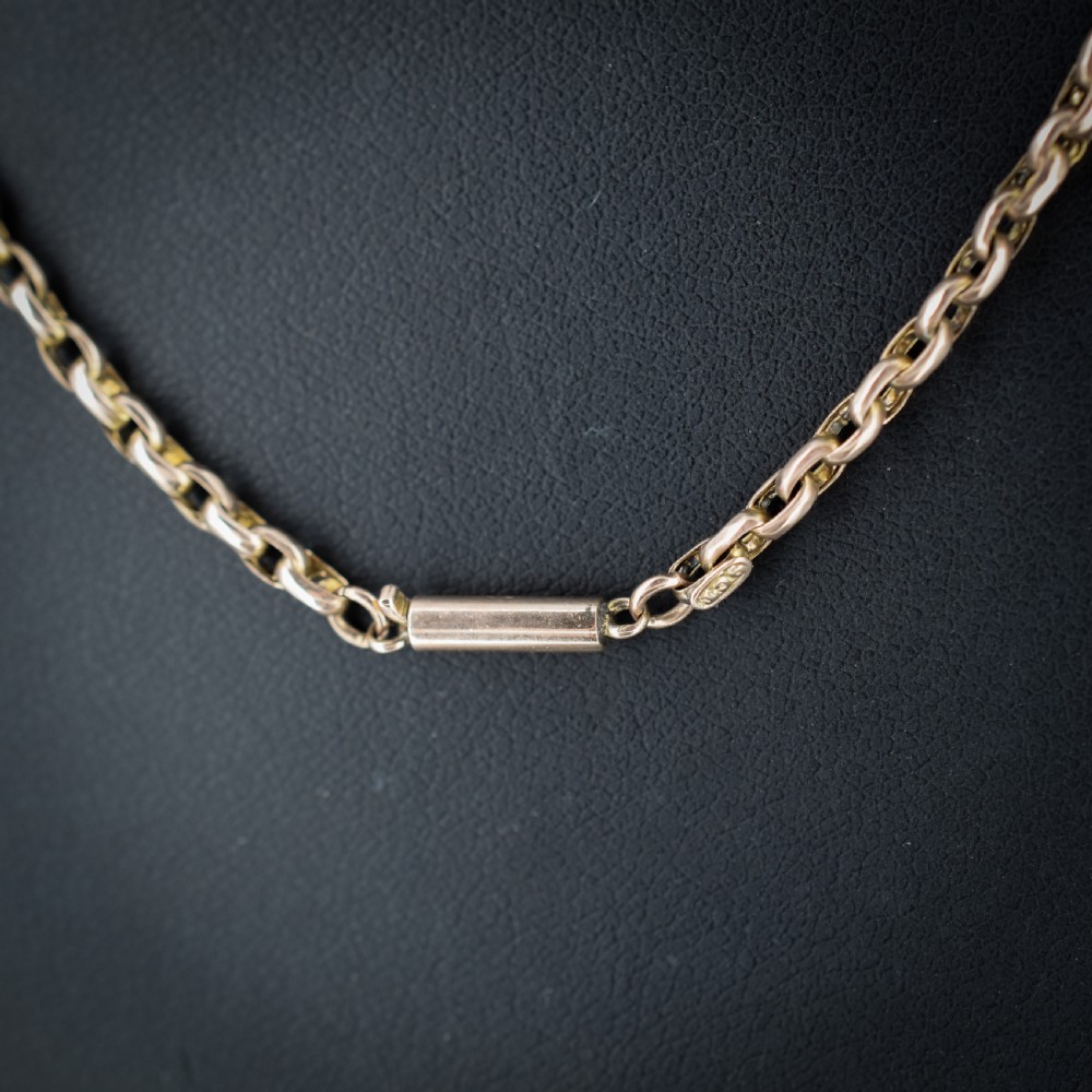 Antique Victorian 9ct Gold Faceted Link Chain Necklace with Barrel Clasp 18.5