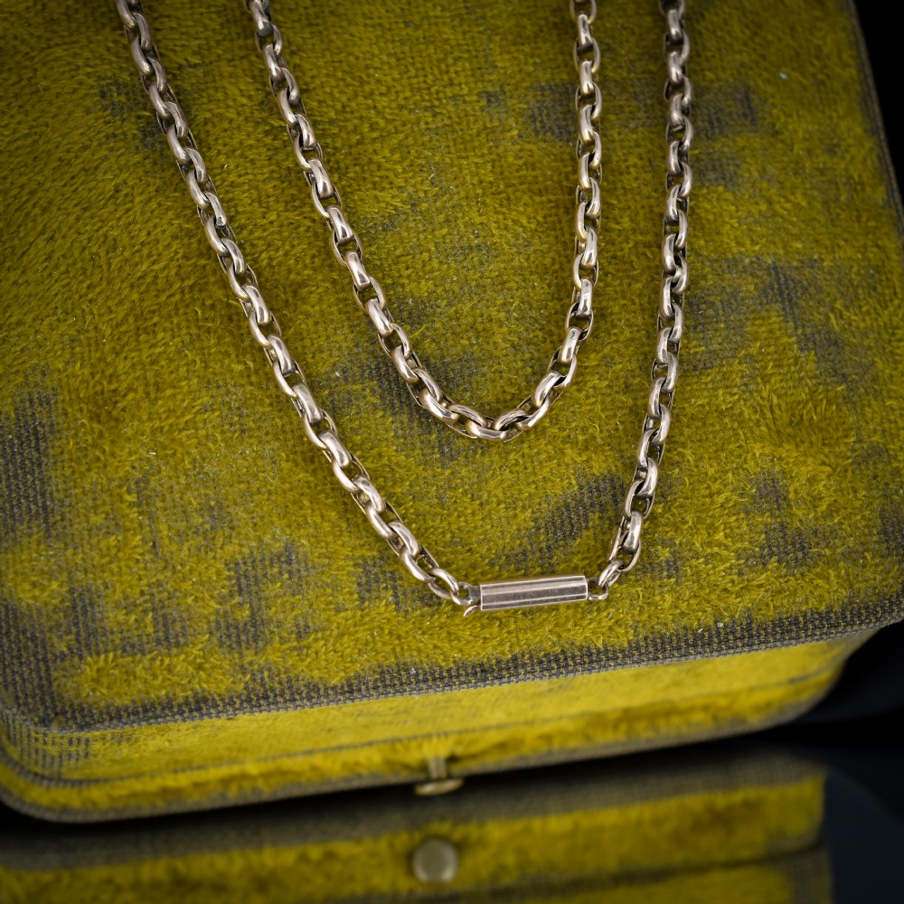 Antique Victorian 9ct Gold Faceted Link Chain Necklace with Barrel Clasp 18.5