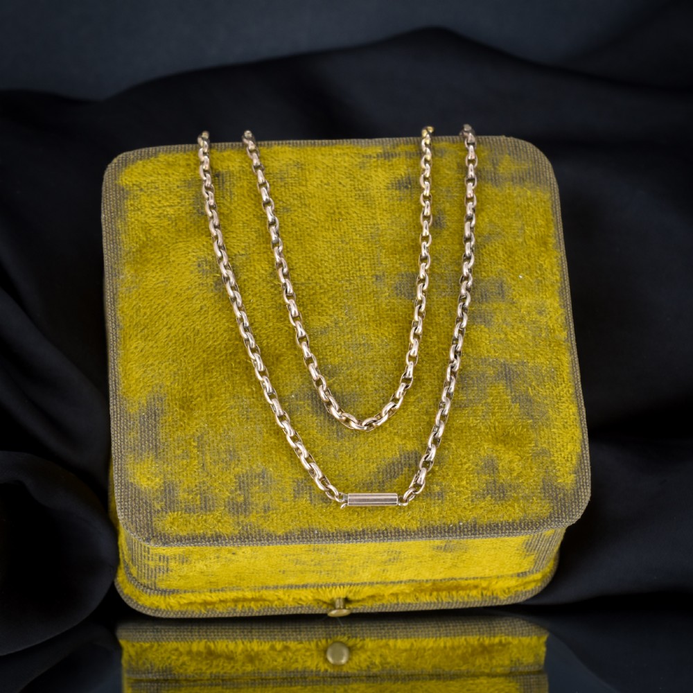 Antique Victorian 9ct Gold Faceted Link Chain Necklace with Barrel Clasp 18.5