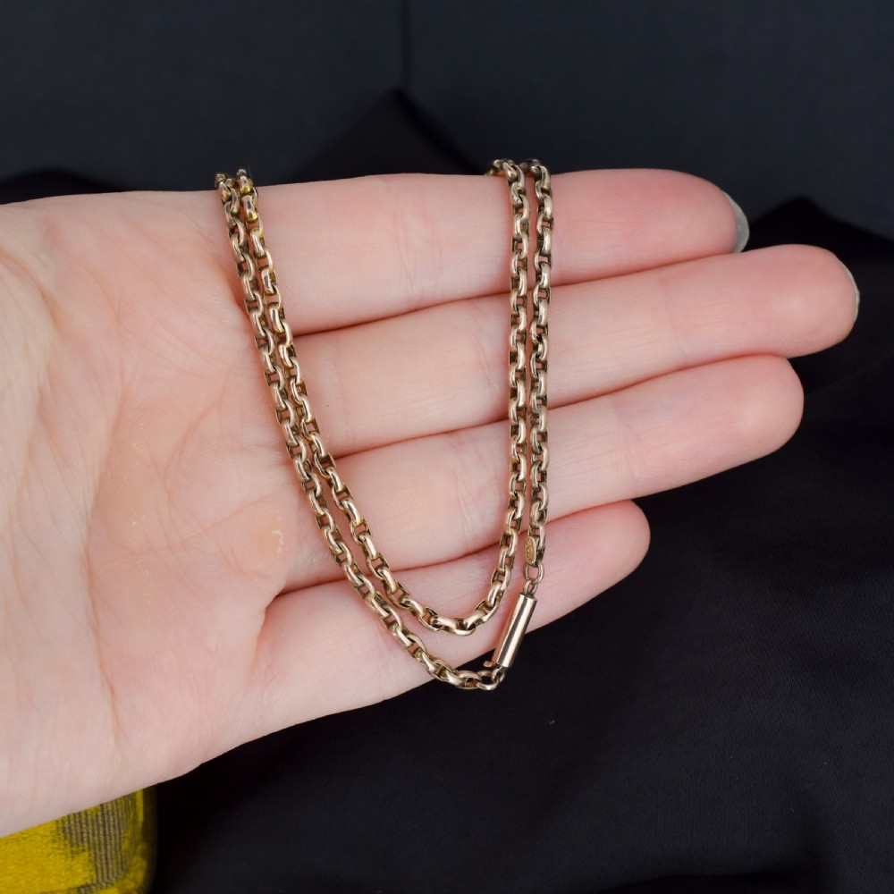 Antique Victorian 9ct Gold Faceted Link Chain Necklace with Barrel Clasp 18.5