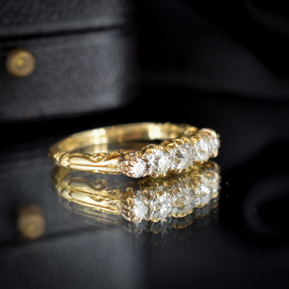 Antique Victorian Old Cut Diamond Five Stone 18ct Yellow Gold Scroll Ring View IV