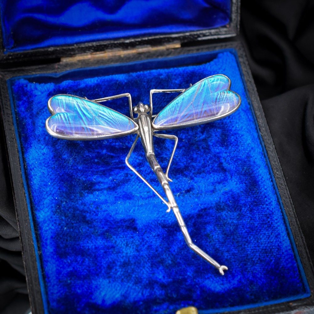 Antique Silver Butterfly Wing Dragonfly Brooch